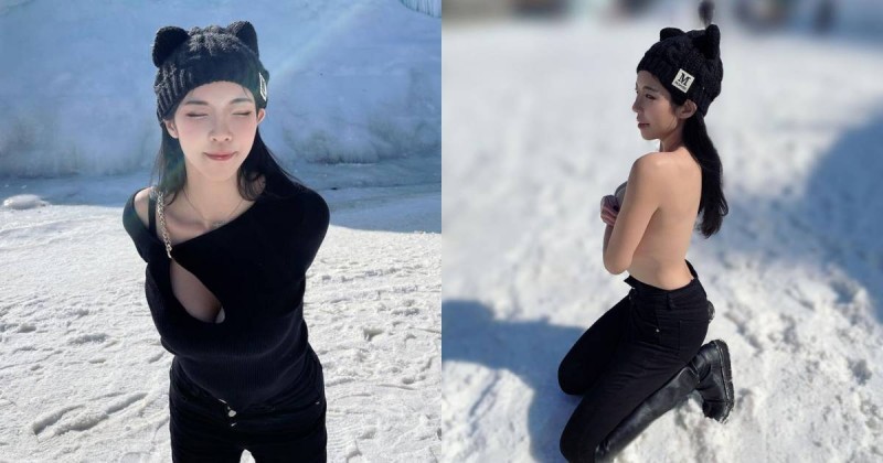 性感長腿妹「羅莉Rolly」韓國玩耍，雪地裡「上空秀裸背」讓人零下也熱起來！