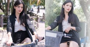 單身正妹OL「瞳瞳」穿窄裙騎共享單車,小褲褲意外露出被路邊工人看光!【EV棋牌】-EV棋牌