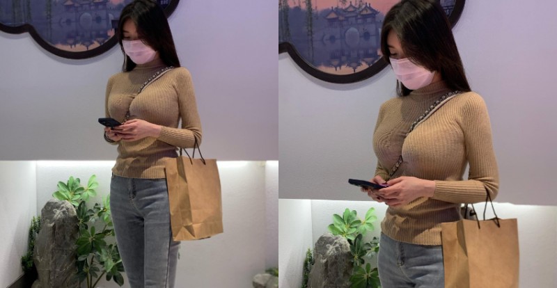 巨乳口罩妹「胸部吃布」卡好緊　路人不看也不行！【EV棋牌】-EV棋牌