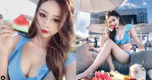 好甜!正妹Suki「露水滴奶吃西瓜」,「甜度爆表」美腿好消暑!【EV棋牌】-EV棋牌