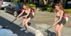 中和「巨乳長腿妹」遛狗卡斑馬線上　使出吃奶的力氣也拉不動【EV棋牌】-EV棋牌