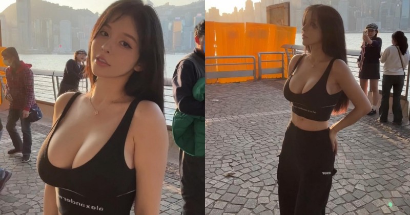 巨乳正妹「香菱」過年遊香港！港邊散步穿運動內衣「H罩杯快掉出來」！【EV棋牌】-EV棋牌