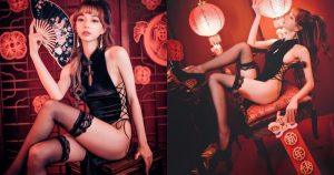 超狂「暗黑旗袍」來拜年！火辣甜心「啾啾」側邊綁帶開衩，雪肌黑絲讓人想狂發紅包！【EV棋牌】-EV棋牌