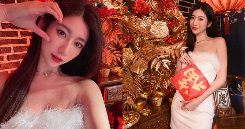 甜美正妹「比特」新春求財神，平口洋裝「小露香肩」超迷人！【EV棋牌】-EV棋牌