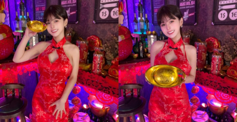 AI級美女《小花姐接》穿火辣旗袍送金元寶　祝粉絲龍年財源廣進【EV棋牌】-EV棋牌