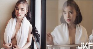 短髮妹子「毛巾遮奶」！渾圓兩球若隱若現好刺激，雪白巨乳沒在客氣呀！【EV棋牌】-EV棋牌