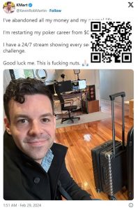 【EV扑克】整大活!知名牌手开启7X24不间断直播,挑战从零开始打到5千刀【EV棋牌】-EV棋牌