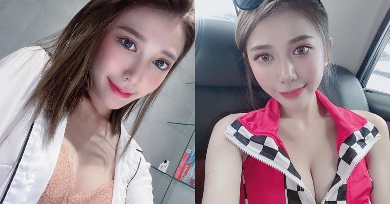 賽車場大眼甜心「Karen Huang」,拉鍊一拉「Q彈雪乳」好養眼啊!
