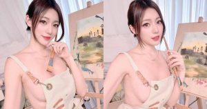 巨乳美女畫家「謝立琪 Kiki」只穿圍裙作畫!「白嫩胴體」若隱若現好撩人【EV棋牌】-EV棋牌