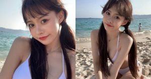 大眼甜心正妹「沙灘秀比基尼」!雪白肌膚+渾圓美乳讓人好心動!【EV棋牌】-EV棋牌