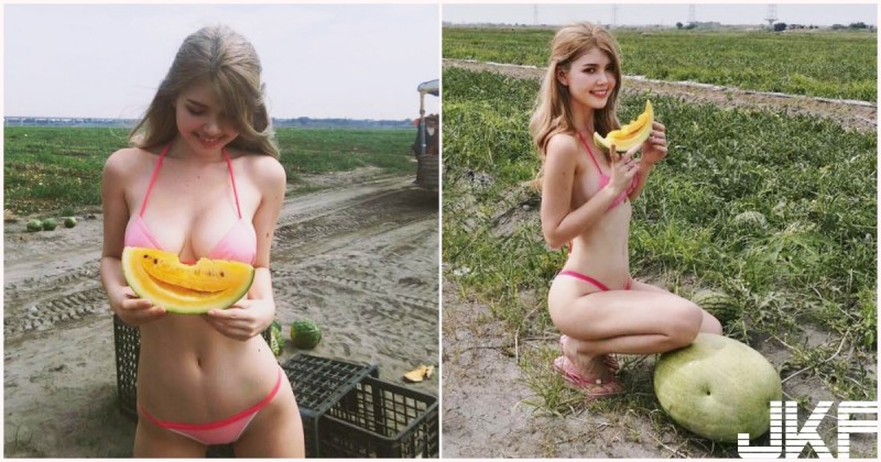 這姿勢狂！網傳「美乳西瓜奶妹」肉體線條好犯規！抱著西瓜做「邪惡動作」畫面好養眼…【EV棋牌】-EV棋牌