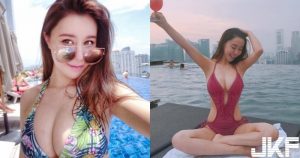 美乳溢出！「白嫩爆乳正妹」比基尼hold不住，「兩團渾圓」泳池中男士都直不起腰啦！【EV棋牌】-EV棋牌