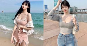 紅唇正妹「海邊散步讓人驚豔」，「火辣低胸背心」讓路人都狂瞄！【EV棋牌】-EV棋牌