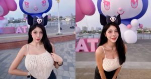 好巨大的酷洛米!黑髮正妹「Anna安安」前往朝聖,畫面又萌又邪惡!【EV棋牌】-EV棋牌