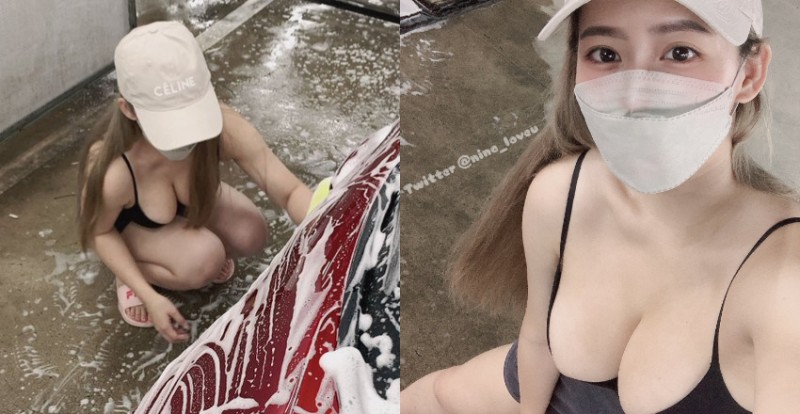 夏天到了就該洗車!辣妹爆乳狂刷愛車 被起底是「崩壞英文老師」