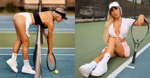 網球正妹「爆乳上場」卡中線　迷你短裙風一吹…翹蜜臀直接被出賣啦【EV棋牌】-EV棋牌