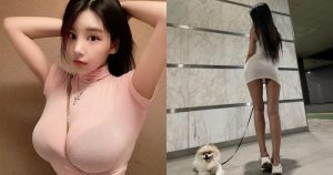 超大方「韓國巨乳正妹」深夜遛狗放福利，緊身短裙秀「修長美腿」！【EV棋牌】-EV棋牌