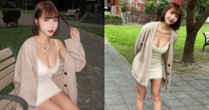 甜美短髮妹「彭彭」穿爆乳睡裙公園散步，原來是啦啦隊的淘氣女神！【EV棋牌】-EV棋牌