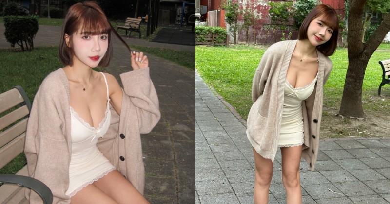 甜美短髮妹「彭彭」穿爆乳睡裙公園散步，原來是啦啦隊的淘氣女神！【EV棋牌】-EV棋牌