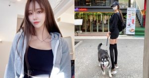 路上驚見「長腿遛狗妹」！迷你短裙配膝上襪秀強大美腿，好想跟她要電話！【EV棋牌】-EV棋牌