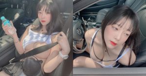 太熱把內衣脫掉!「長髮巨乳正妹」靠安全帶遮點,「圓潤雪乳」讓人更熱!【EV棋牌】-EV棋牌