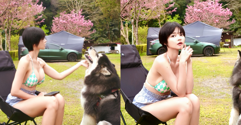 鹿林道見性感女孩「A栗」，「露營穿比基尼」逗愛犬畫面超療癒【EV棋牌】-EV棋牌