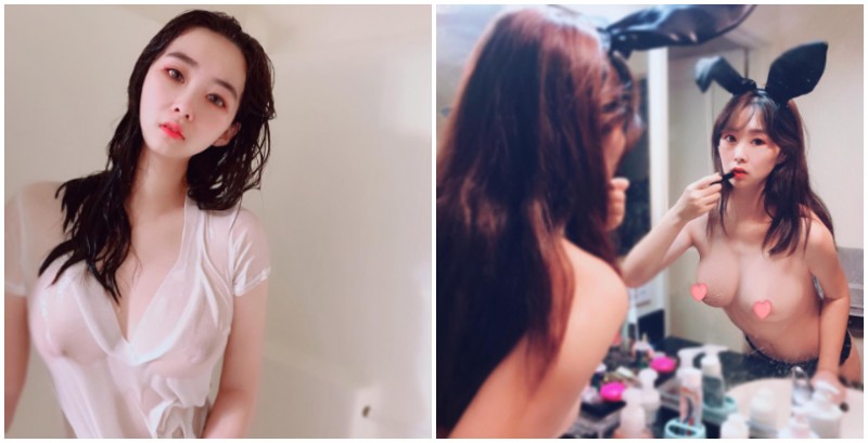 在家就是要裸體！「巨乳正妹」化妝時候也要裸體，濕身上衣兩點清晰可見！【EV棋牌】-EV棋牌