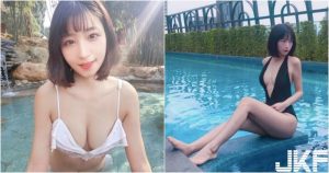 好乳共賞！「短髮奶妹」胸前泳裝開到肚臍！「大片白皙」豪氣放送啦！【EV棋牌】-EV棋牌
