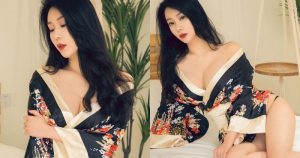 絲綢浴袍的情趣！浪漫黑髮正妹「巨乳肥臀」，波濤洶湧好震撼！【EV棋牌】-EV棋牌