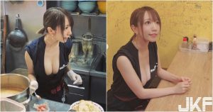 拉麵店捕獲「爆乳正妹店員」！抖胸甩麵技術一流，生意一定很好吧！【EV棋牌】-EV棋牌