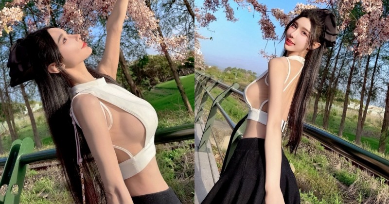 修但幾勒！這樣賞櫻可以嗎？性感尤物「夢夢」透視裝露半粒巨乳好搶眼！【EV棋牌】-EV棋牌