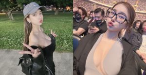 公園裡怎麼有兩座山？！巨乳正妹低胸散步　胸前兩顆快掉出來【EV棋牌】-EV棋牌