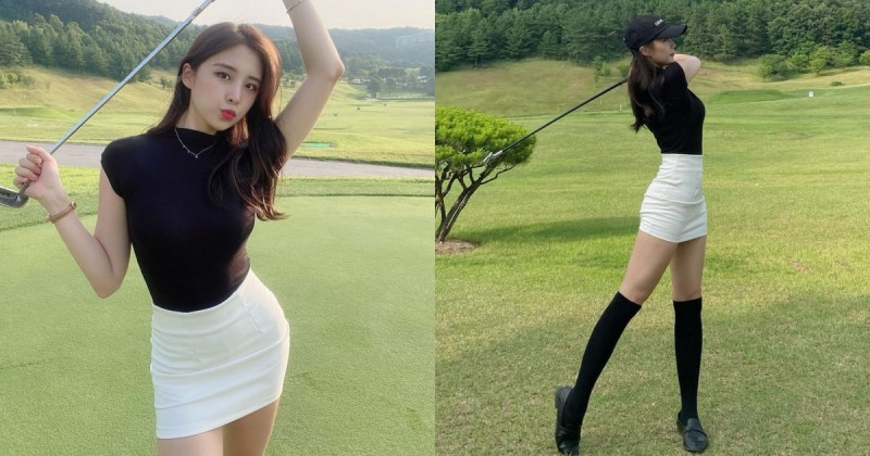 高爾夫球場驚見「Ｓ曲線短裙妹」！貼身窄裙＋膝上長襪露出「前凸後翹」好身材！【EV棋牌】-EV棋牌