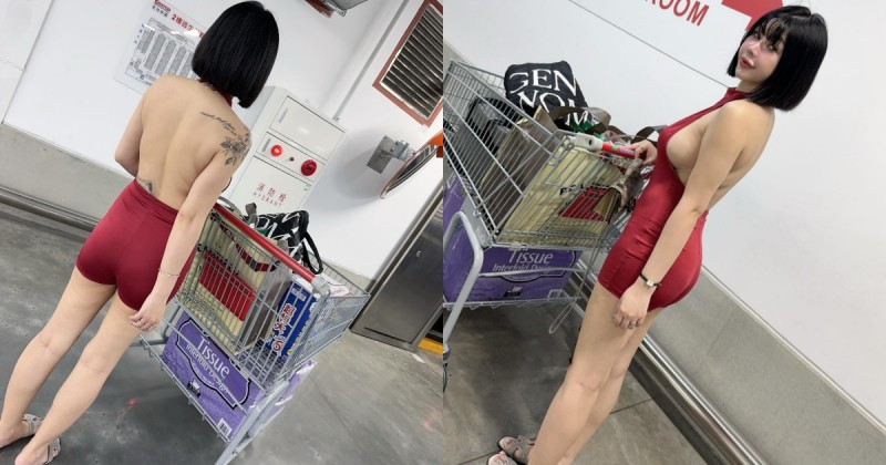 台中好市多驚見「半裸短髮正妹」！美背側乳大溢出，轉到正面居然沒穿bra！【EV棋牌】-EV棋牌