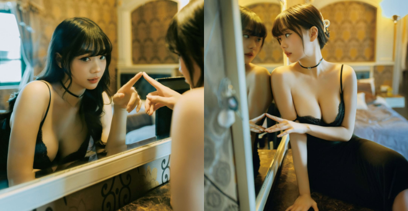 嫵媚小姊姊「苡昕」鏡前擺弄，反射「鮮嫩美乳」雙重性感！【EV棋牌】-EV棋牌