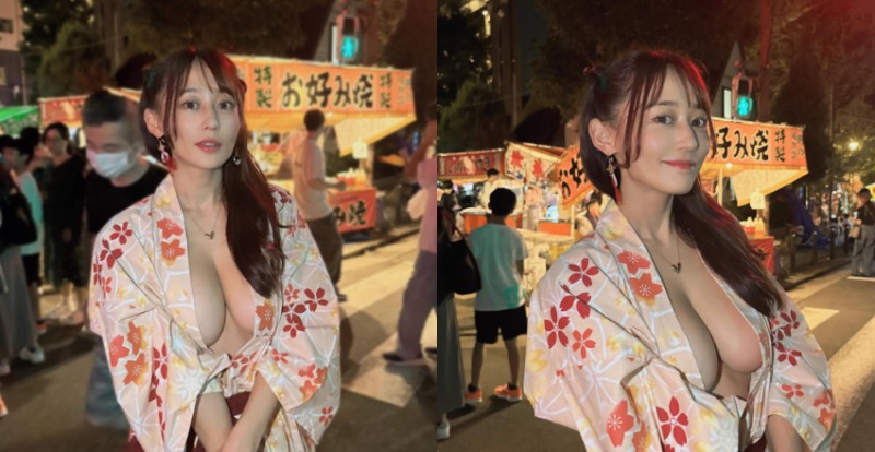 夏天就是要逛祭典！日本妹子浴衣敞開露人字巨乳逛攤販【EV棋牌】-EV棋牌
