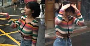 韓國超萌短髮妹挺巨乳來台旅遊 衣服條紋都被撐到變形【EV棋牌】-EV棋牌