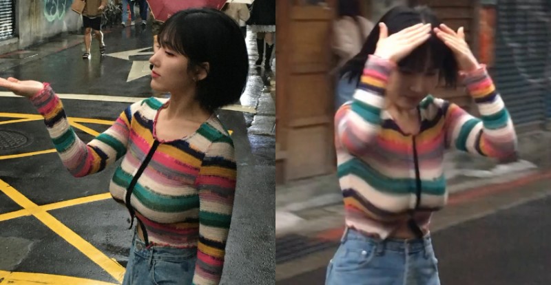 韓國超萌短髮妹挺巨乳來台旅遊　衣服條紋都被撐到變形【EV棋牌】-EV棋牌