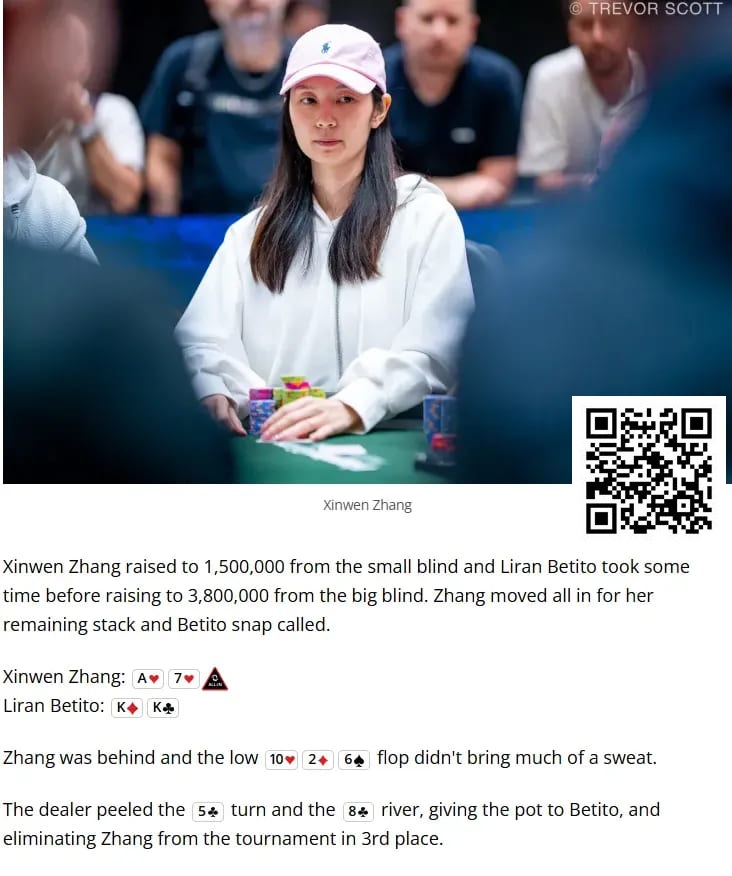 【EV扑克】中国女性牌手Xinwen Zhang获WSOP $1,500超快速赏金赛第三名【EV棋牌】-EV棋牌