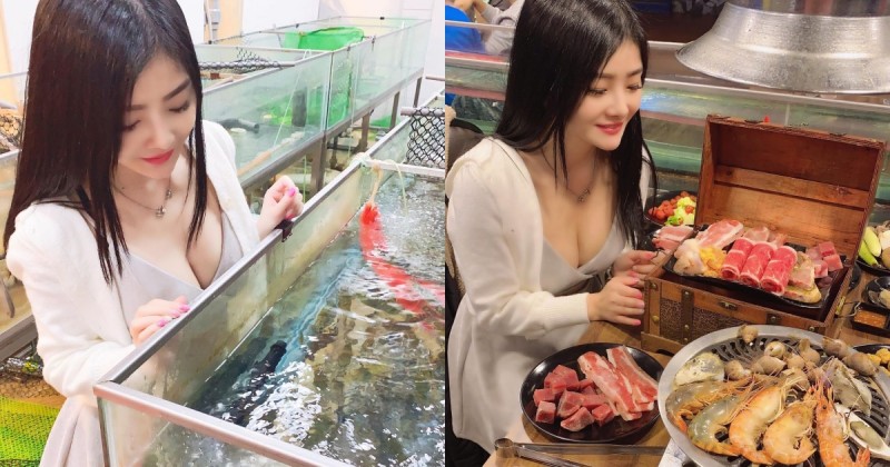 「低胸爆乳正妹」低頭挑海產，超豐滿「渾圓雙球」比海鮮還美味，讓人好想飽餐一頓！【EV棋牌】-EV棋牌