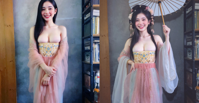 好緊！傲乳正妹「Wang Yu Chin」體驗穿漢服，「極限平口」頭頭就快跑上來！【EV棋牌】-EV棋牌