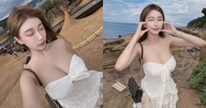 野柳公園驚見「爆乳正妹」!娜娜米低胸洋裝太搶眼,女王頭都沒有她車頭好看!【EV棋牌】-EV棋牌