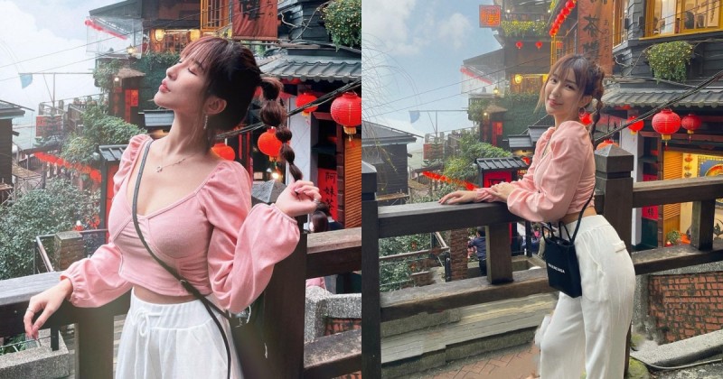 九份老街出現「粉衣美乳妹」，窈窕小蠻腰太吸睛，好想請她喝杯茶～【EV棋牌】-EV棋牌