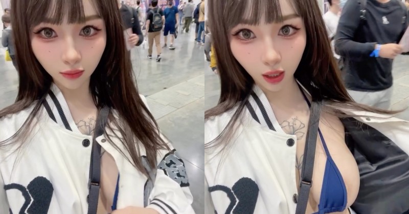 正妹路人在TRE偷掀外套露「比基尼雪乳」！超迷你布料疑似露出淺色暈暈！【EV棋牌】-EV棋牌