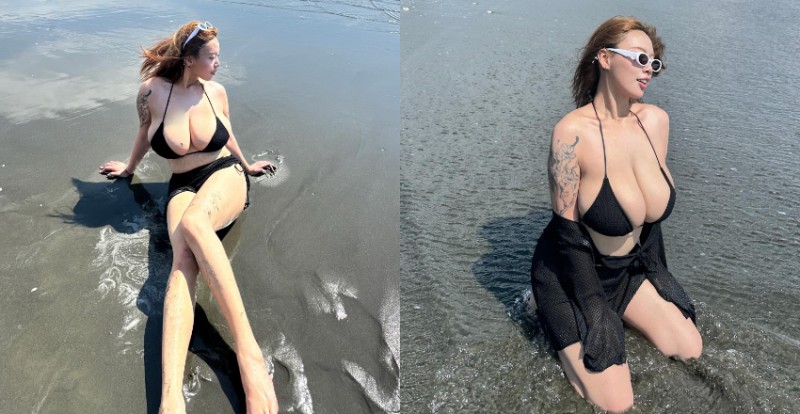 海灘上的霸主！超巨奶妹《Katherine劉萱》台南海邊曬豪乳身材【EV棋牌】-EV棋牌