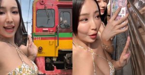 甜美系主持人《希希CC》泰國旅遊　胸部太大險跟火車擦撞【EV棋牌】-EV棋牌