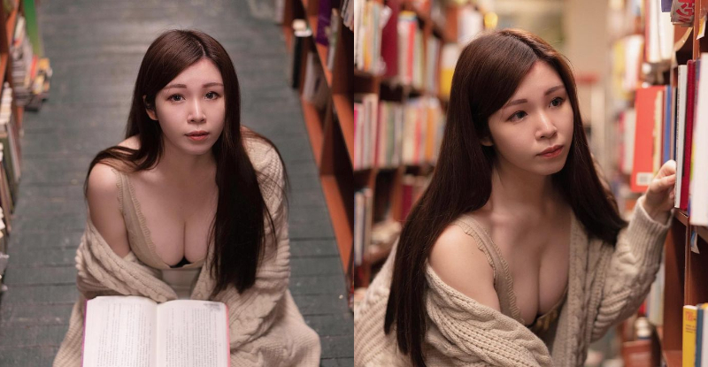 「蔡憂憂」書架間「大秀海溝」，邪惡俯視雪白歐派超壯觀！【EV棋牌】-EV棋牌