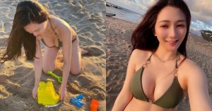 野生「比基尼正妹」墾丁海邊玩沙,低頭「渾圓雪乳」爆出,路人看了都想立刻加入!【EV棋牌】-EV棋牌