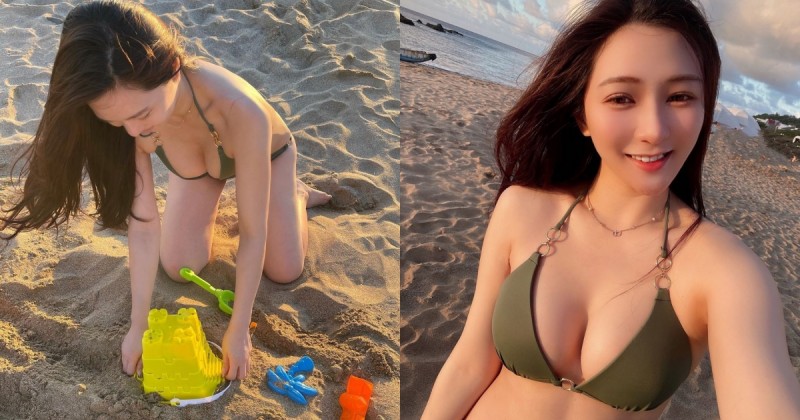 野生「比基尼正妹」墾丁海邊玩沙，低頭「渾圓雪乳」爆出，路人看了都想立刻加入！【EV棋牌】-EV棋牌