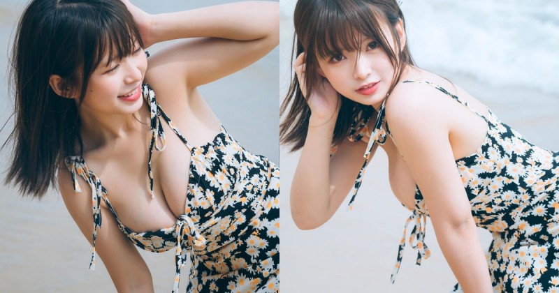 奶大就是好奶！「洋裝巨乳妹」海邊嬉戲，一彎腰「青筋奶」半顆溢出！【EV棋牌】-EV棋牌